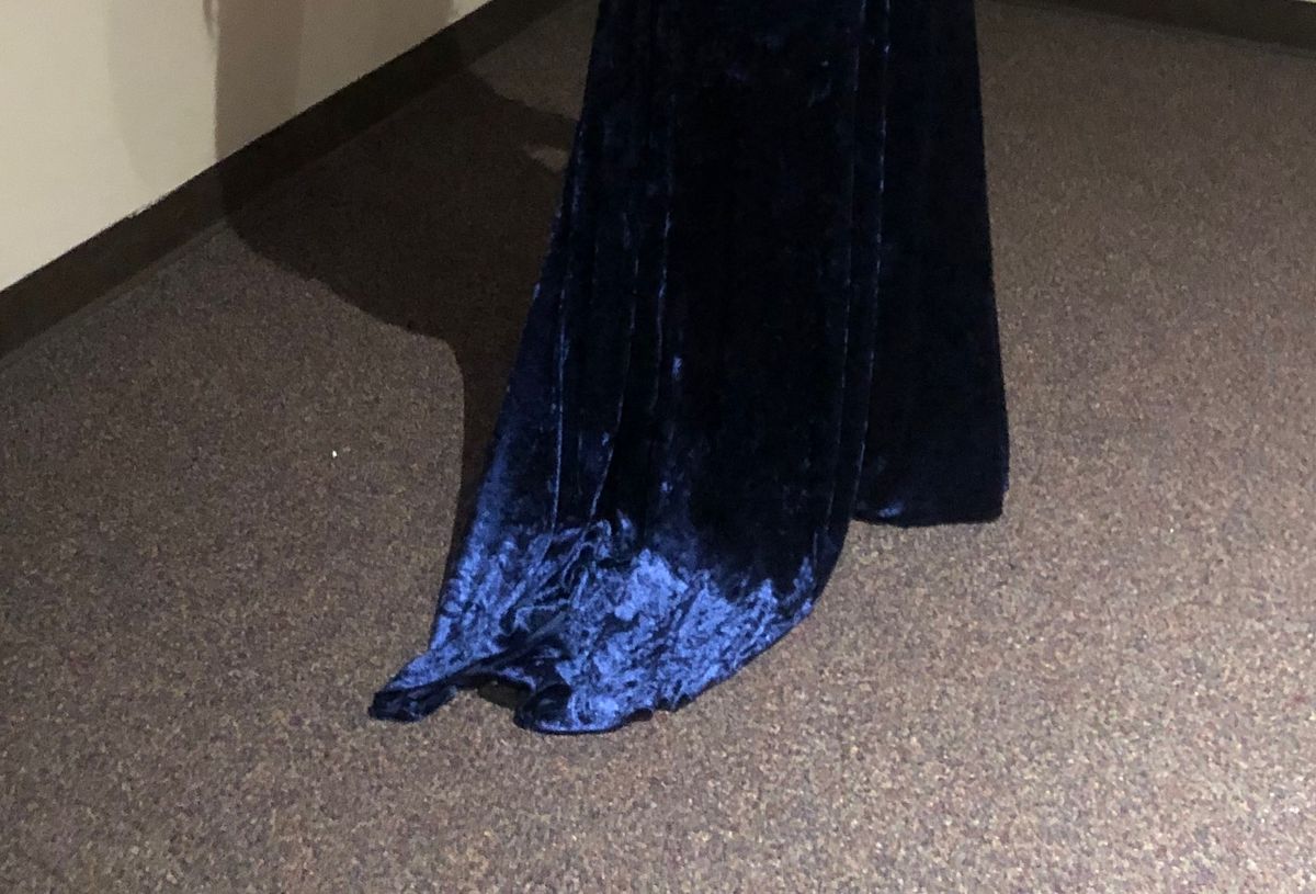 Style 2415 Johnathan Kayne Size 14 Pageant Plunge Velvet Royal Blue Mermaid Dress on Queenly