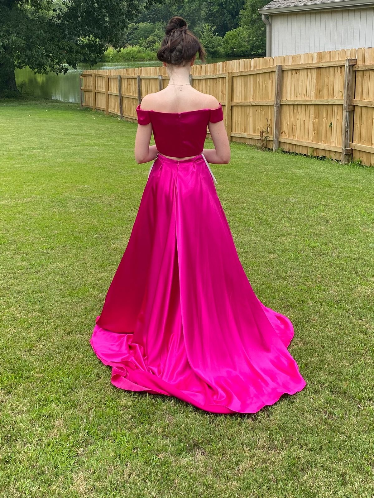 Size 0 Homecoming Off The Shoulder Pink Side Slit Dress on Queenly