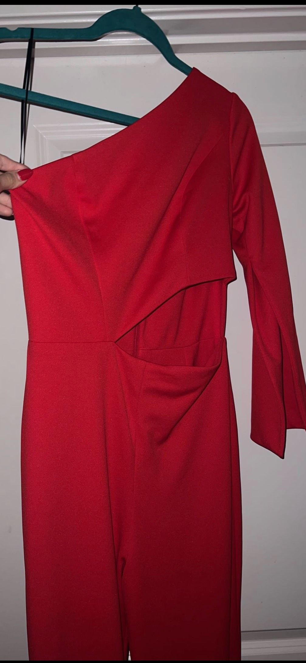 Style Custom Fernando Wong Size 4 One Shoulder Red Formal Jumpsuit on Queenly