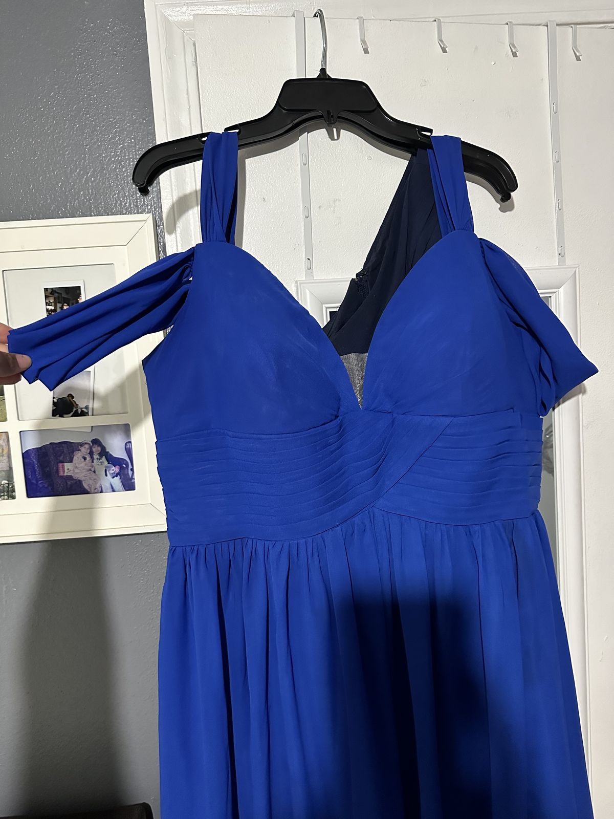Plus Size 18 Bridesmaid Off The Shoulder Blue A-line Dress on Queenly