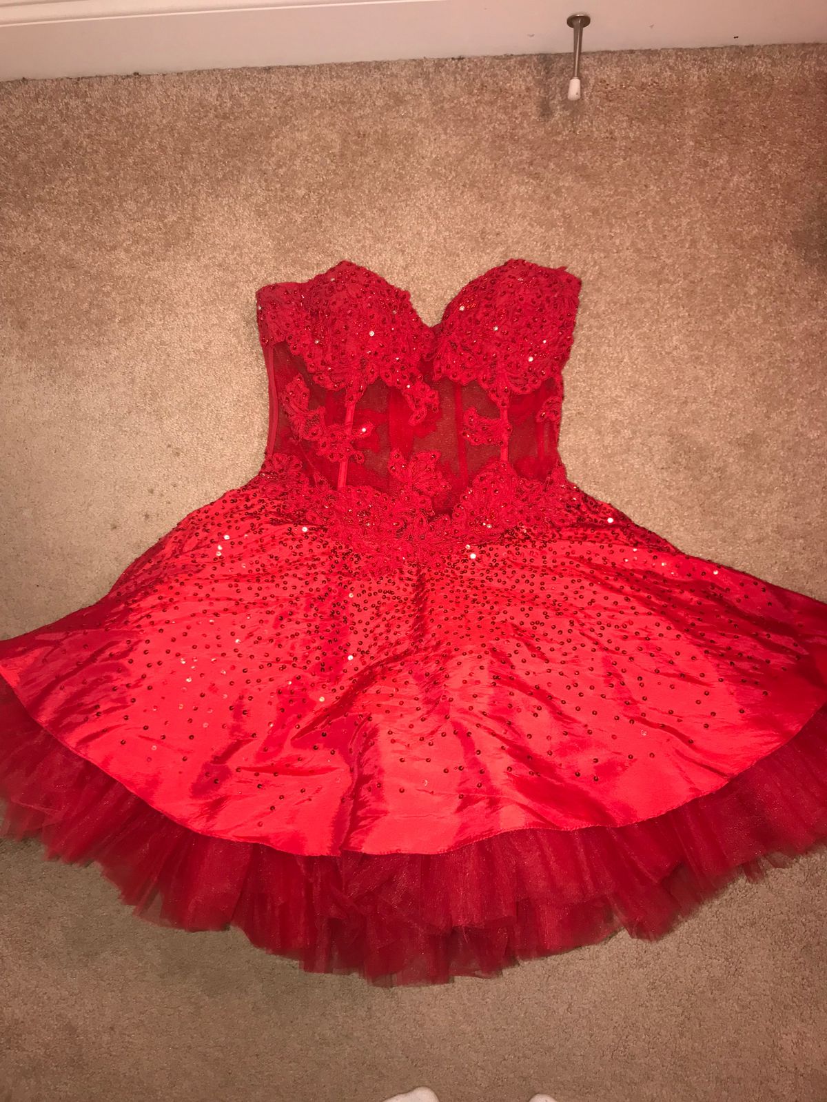 Jovani Size 4 Prom Strapless Red Cocktail Dress on Queenly
