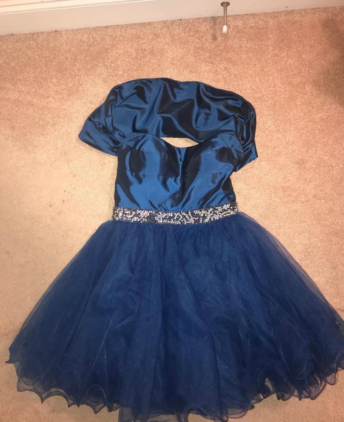 Sherri Hill Size 4 Strapless Blue Cocktail Dress on Queenly