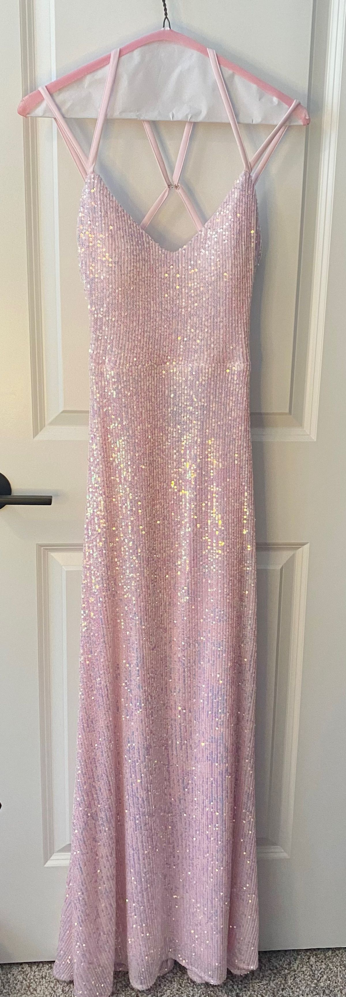 Morgan and Co Size 2 Prom Plunge Pink A-line Dress on Queenly