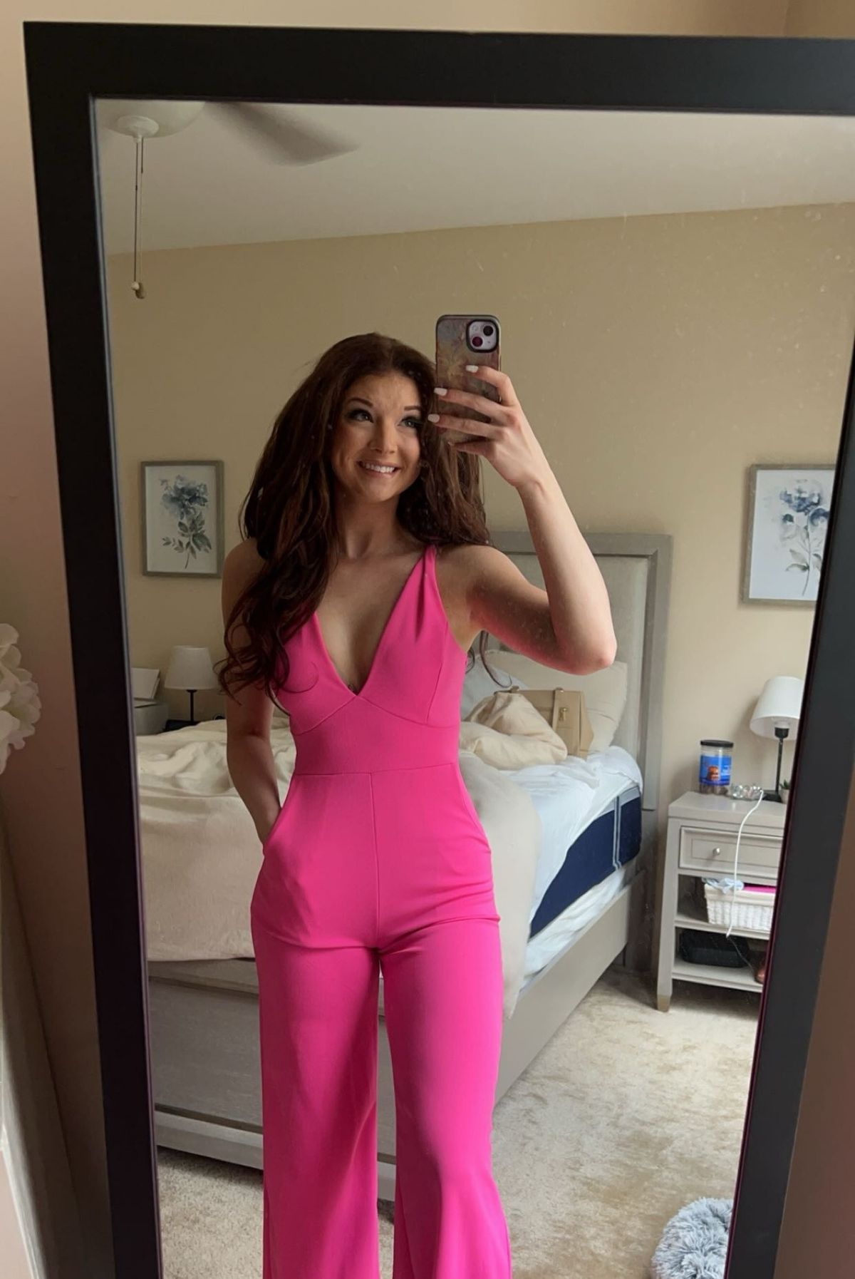 Size 0 Plunge Pink Formal Jumpsuit on Queenly