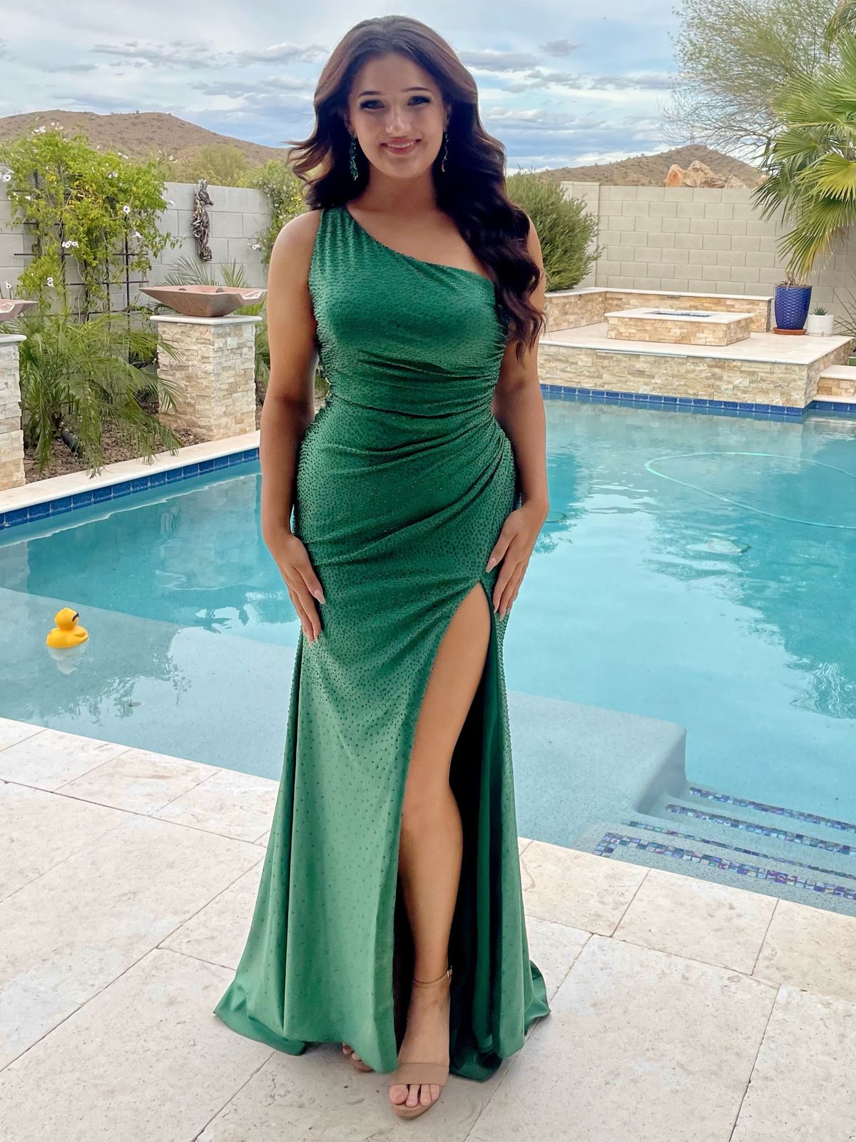 Sherri Hill Size 12 Prom One Shoulder Green Mermaid Dress on Queenly