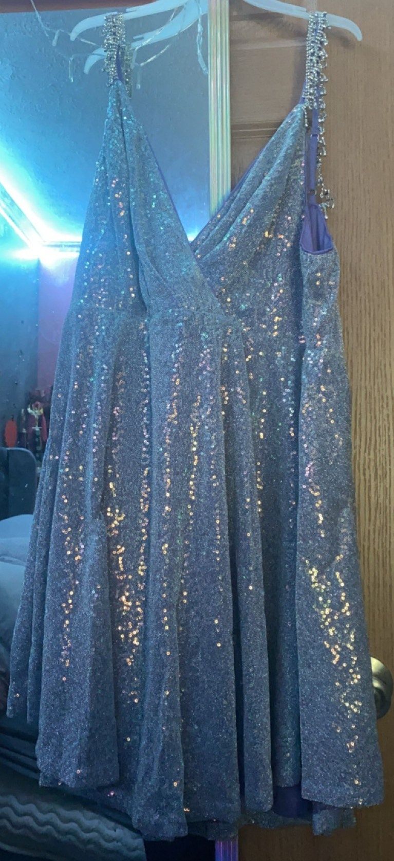 Size 2X Homecoming Plunge Sequined Purple Cocktail Dress on Queenly