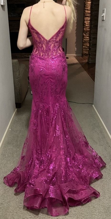 Style 3675 Jovani Size 00 Prom Plunge Pink Mermaid Dress on Queenly