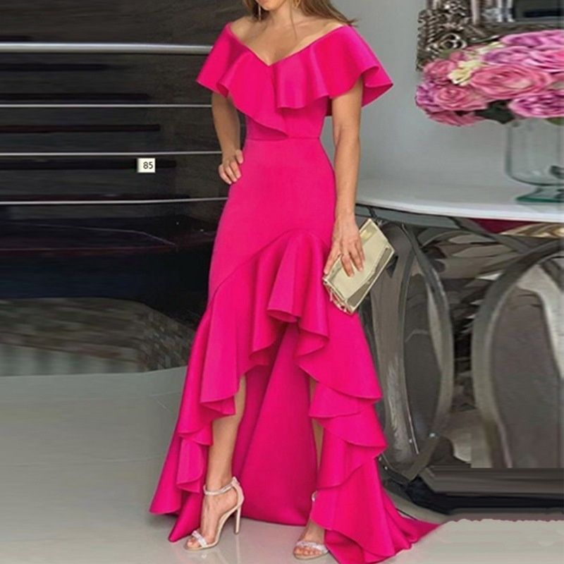 Size 12 Prom Off The Shoulder Hot Pink Mermaid Dress on Queenly