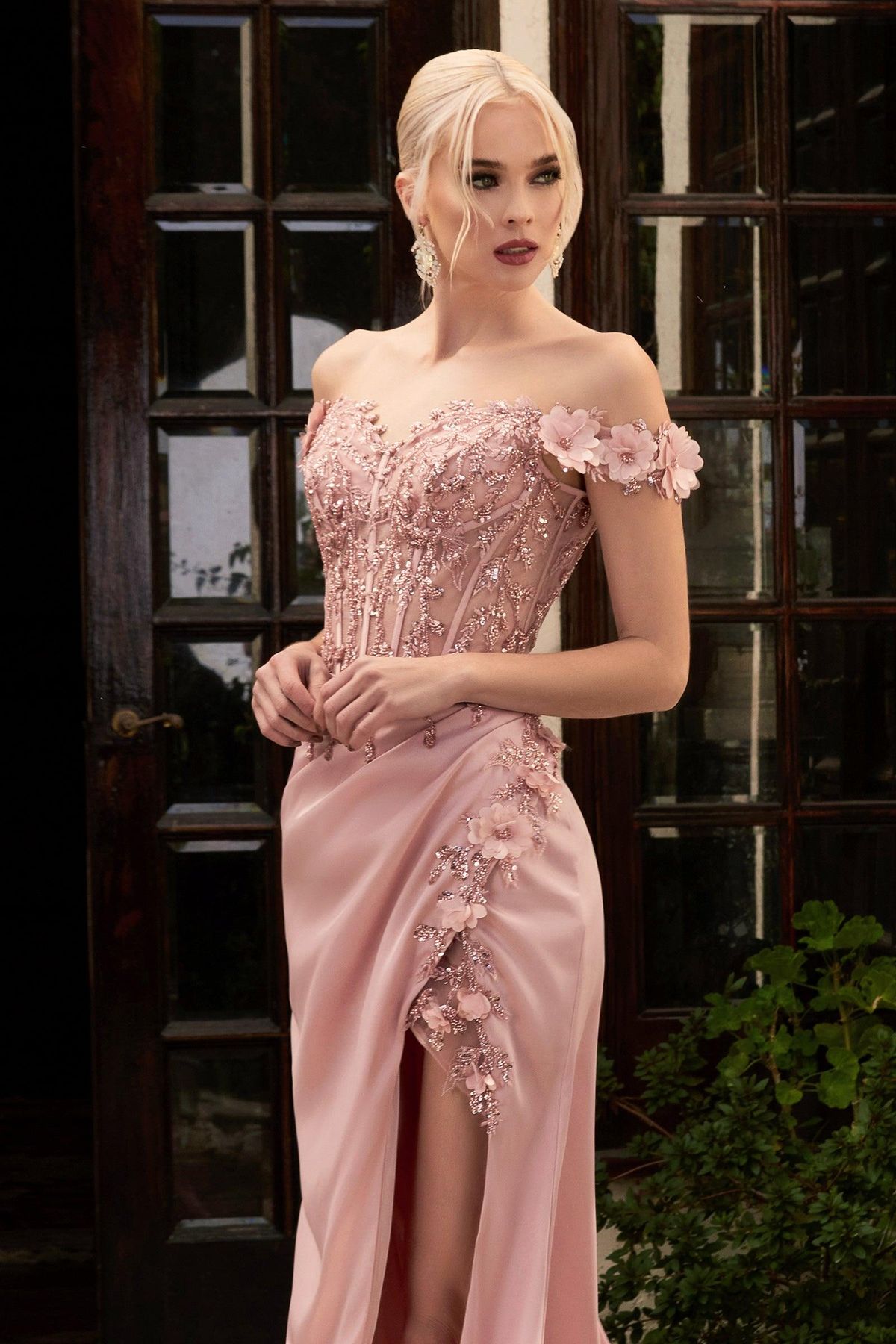 Style CD0186 Cinderella Divine Plus Size 20 Off The Shoulder Pink Side Slit Dress on Queenly