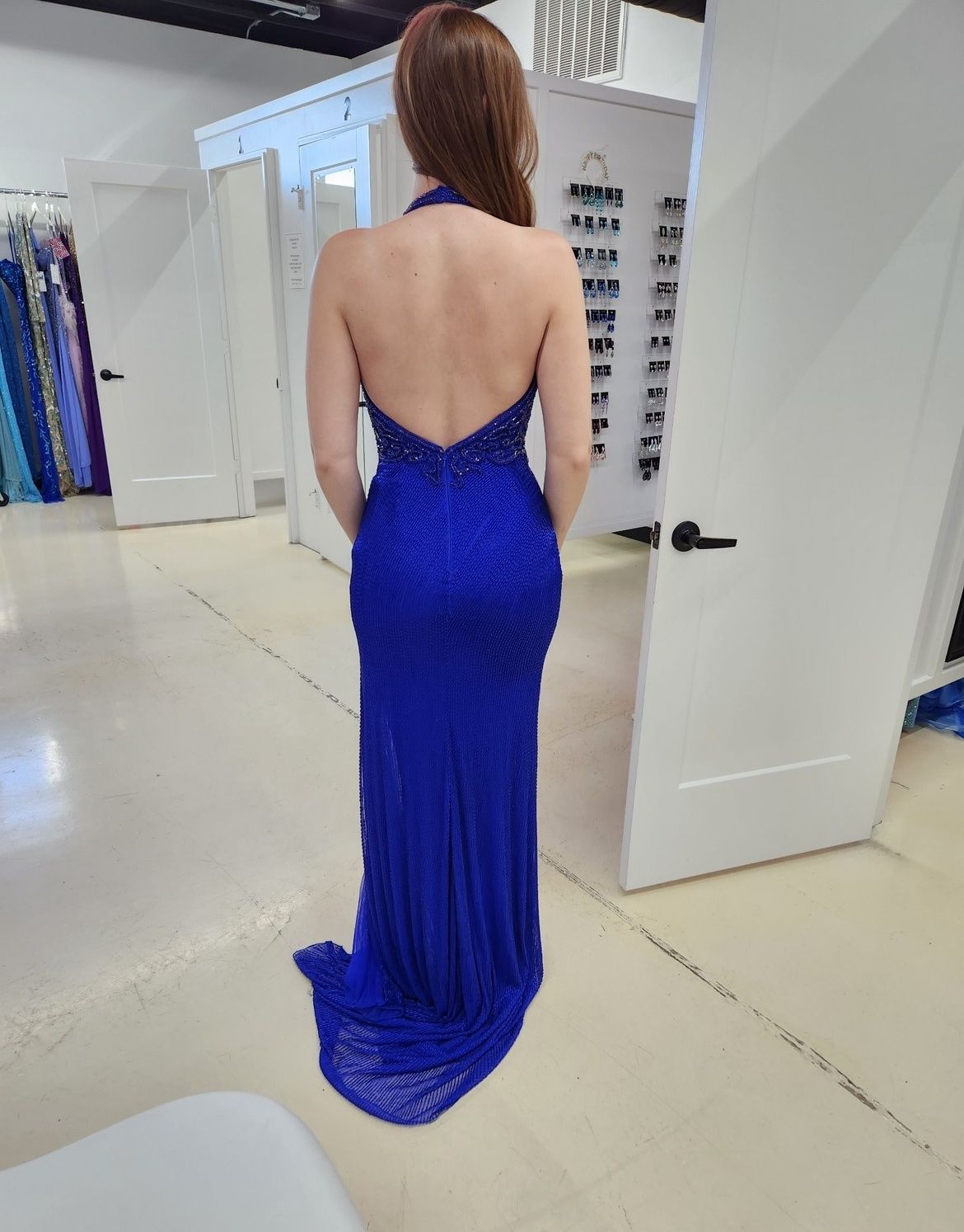 Style 55079 Sherri Hill Size 2 Prom High Neck Royal Blue A-line Dress on Queenly