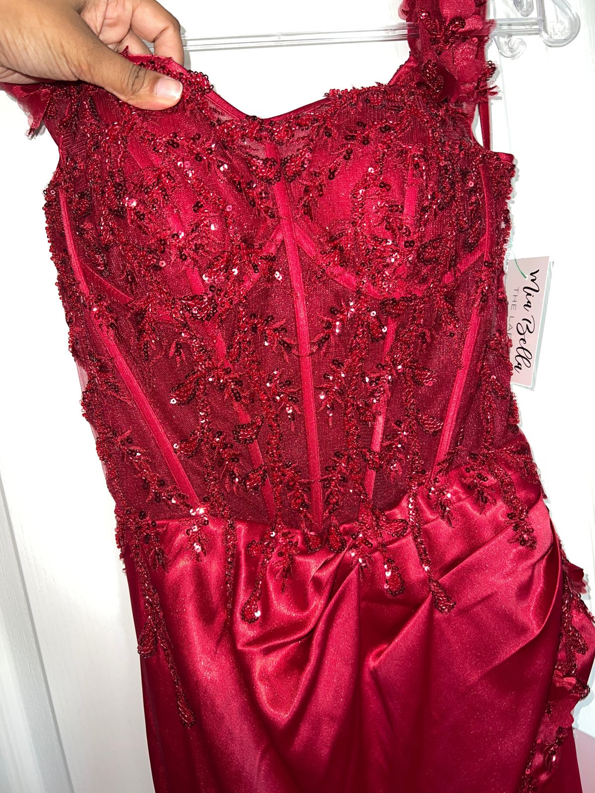 Cinderella Divine Size 8 Prom Off The Shoulder Lace Burgundy Red Side Slit  Dress on Queenly