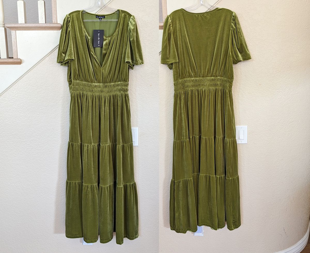 Style Chartreuse Green Boho Velvet Short Sleeve Tiered A-line Maxi Dress Plus Size 16 Bridesmaid Cap Sleeve Velvet Lime Green A-line Dress on Queenly