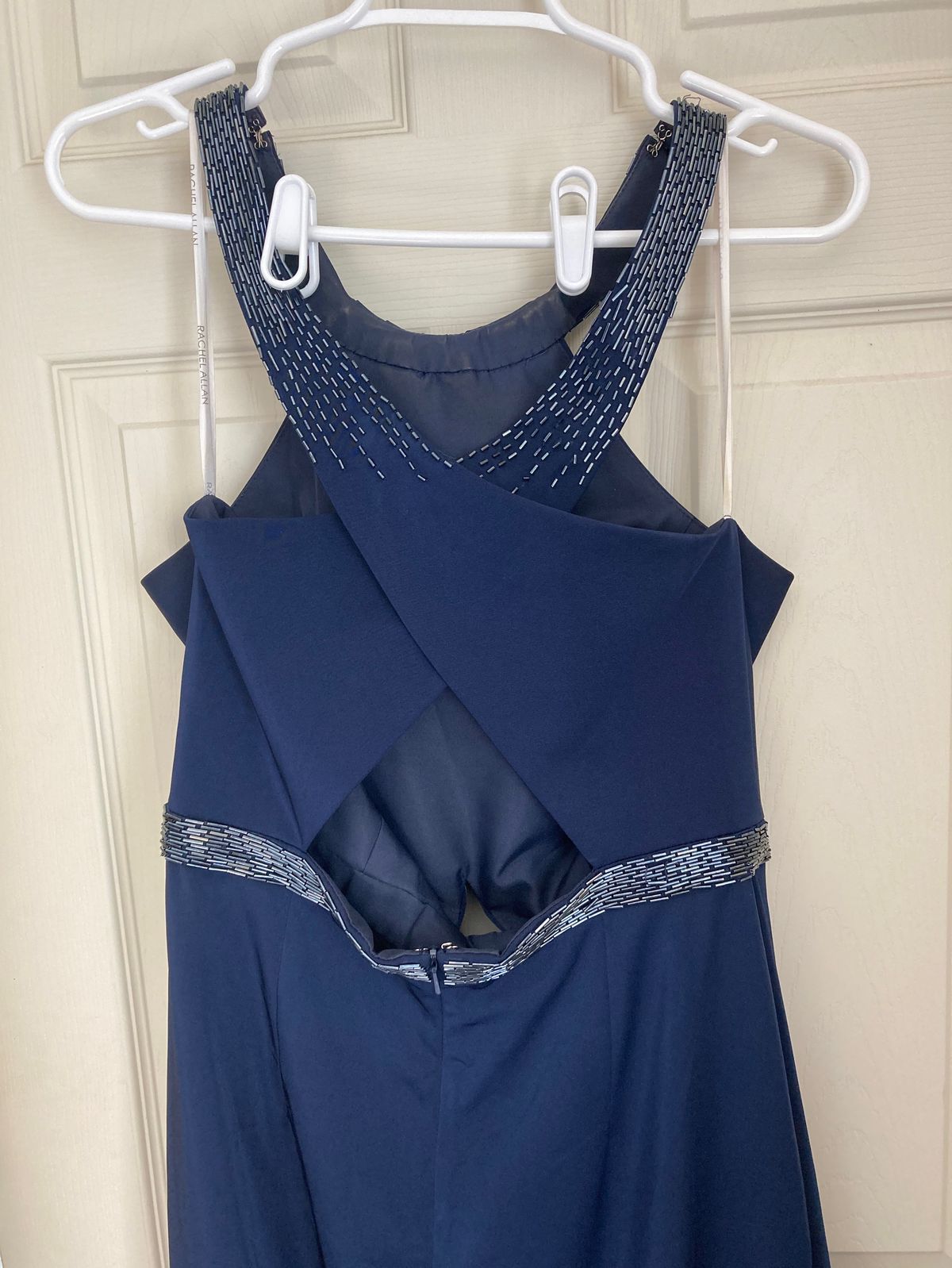 Rachel Allan Size 14 Wedding Guest Halter Blue Formal Jumpsuit on Queenly