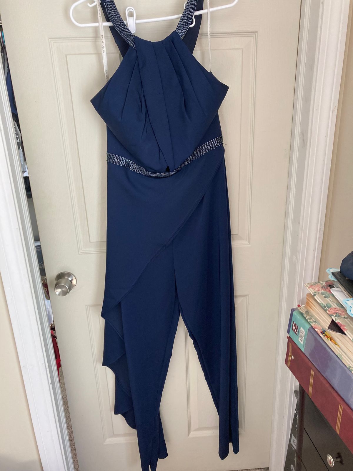 Rachel Allan Size 14 Wedding Guest Halter Blue Formal Jumpsuit on Queenly