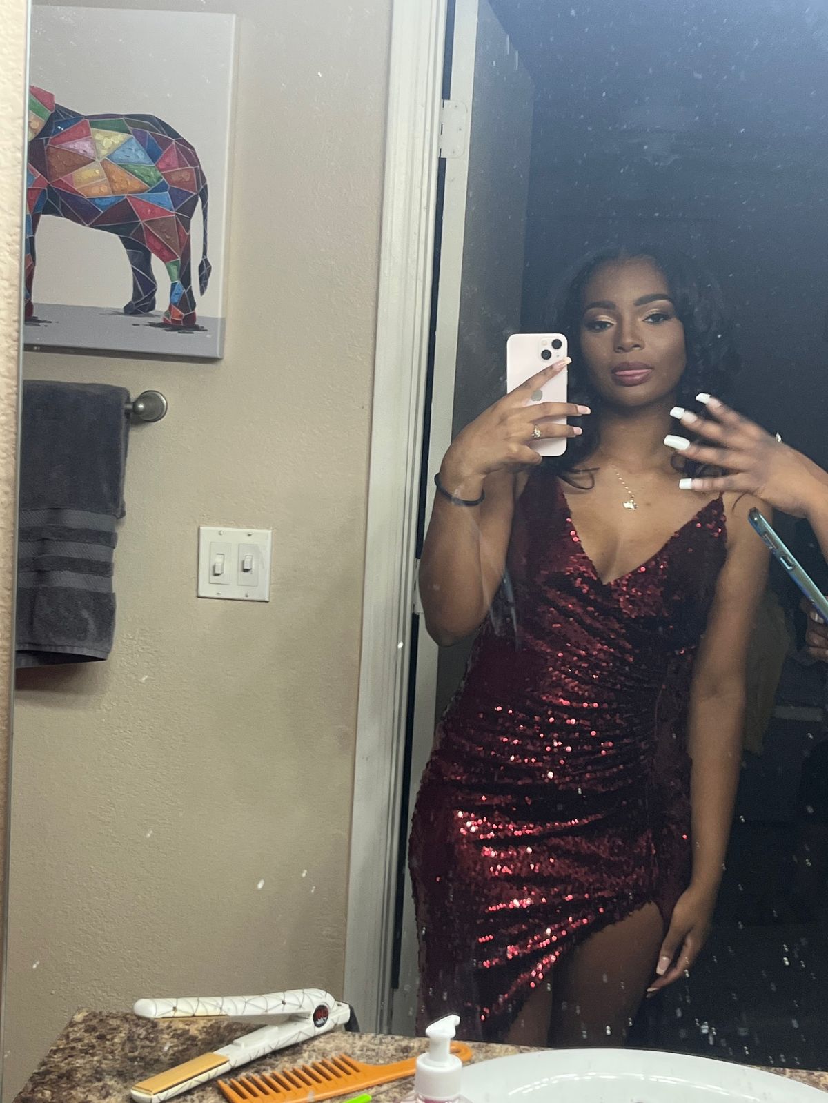 Fashion Nova Size M Prom Plunge Red Side Slit Dress on Queenly