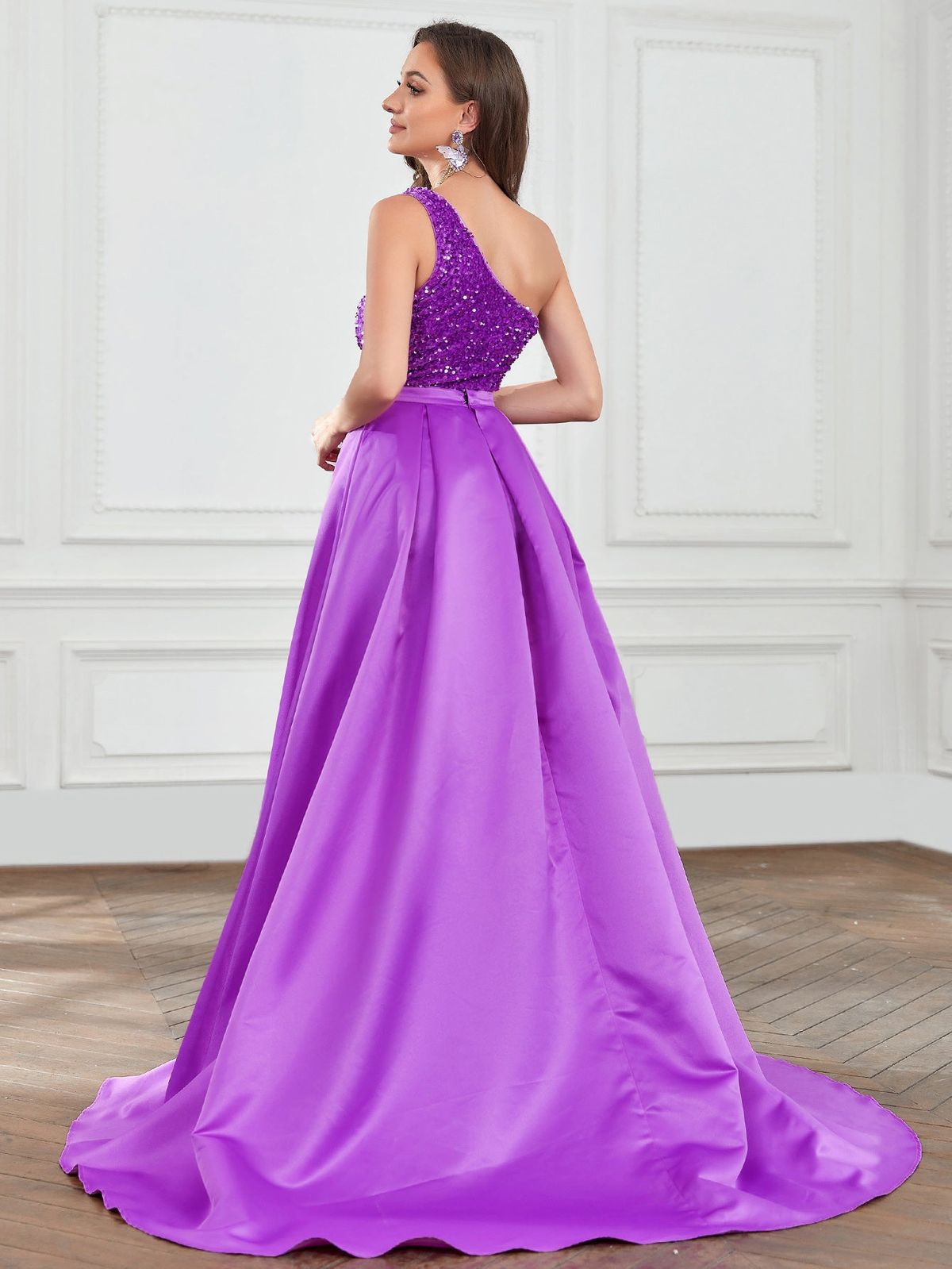 Style FSWD9013 Faeriesty Size L One Shoulder Purple Mermaid Dress on Queenly