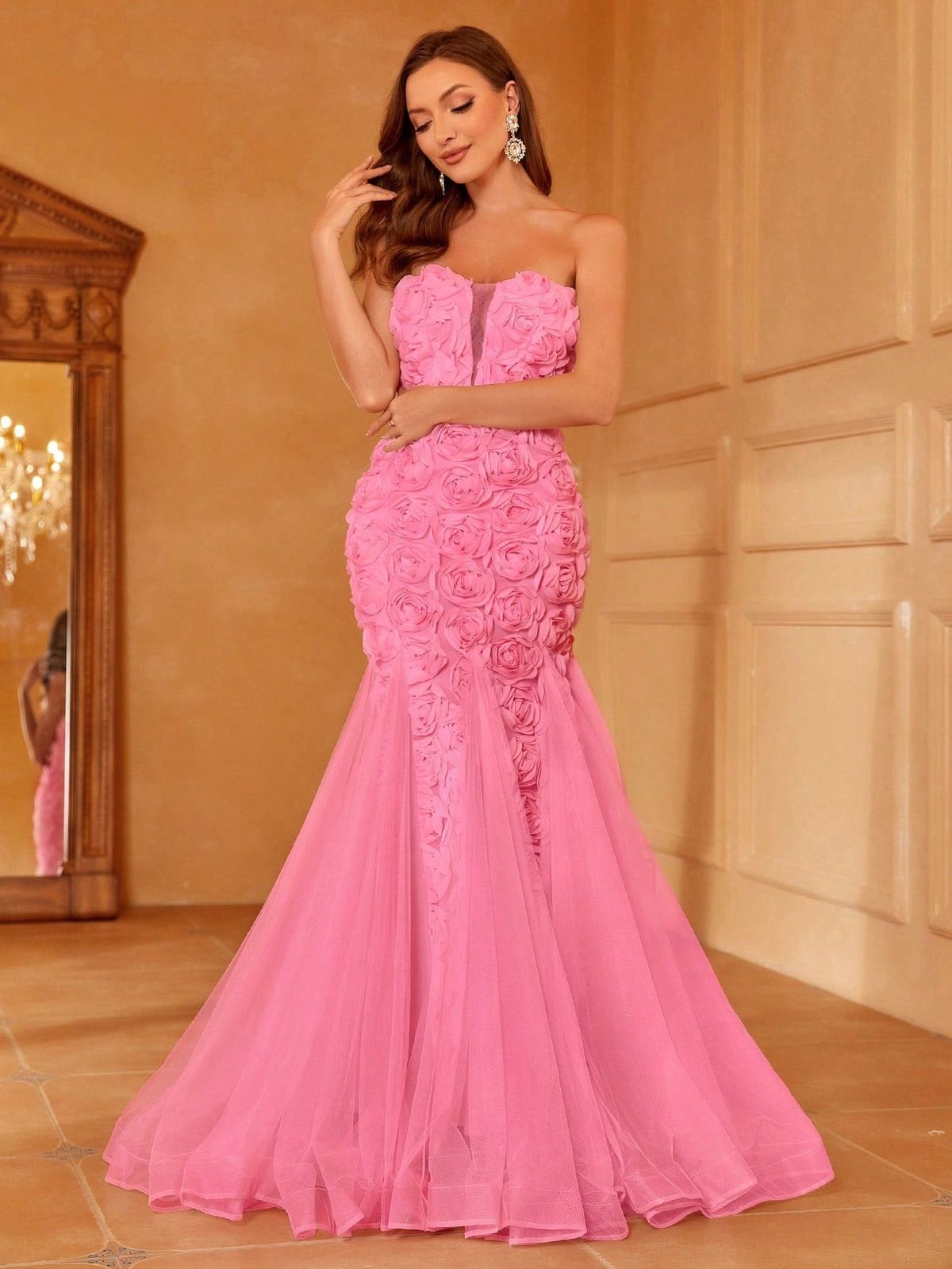 Style FSWD1325 Faeriesty Size M Sheer Pink Mermaid Dress on Queenly