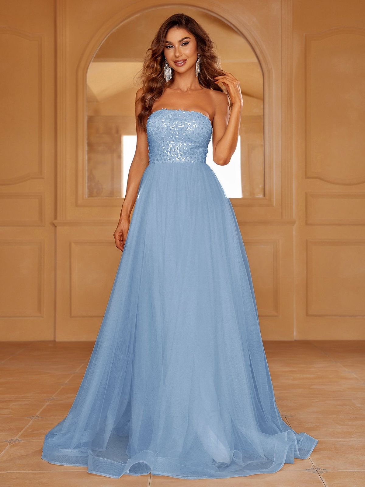 Style LAWD8029 Faeriesty Size M Sheer Blue A-line Dress on Queenly
