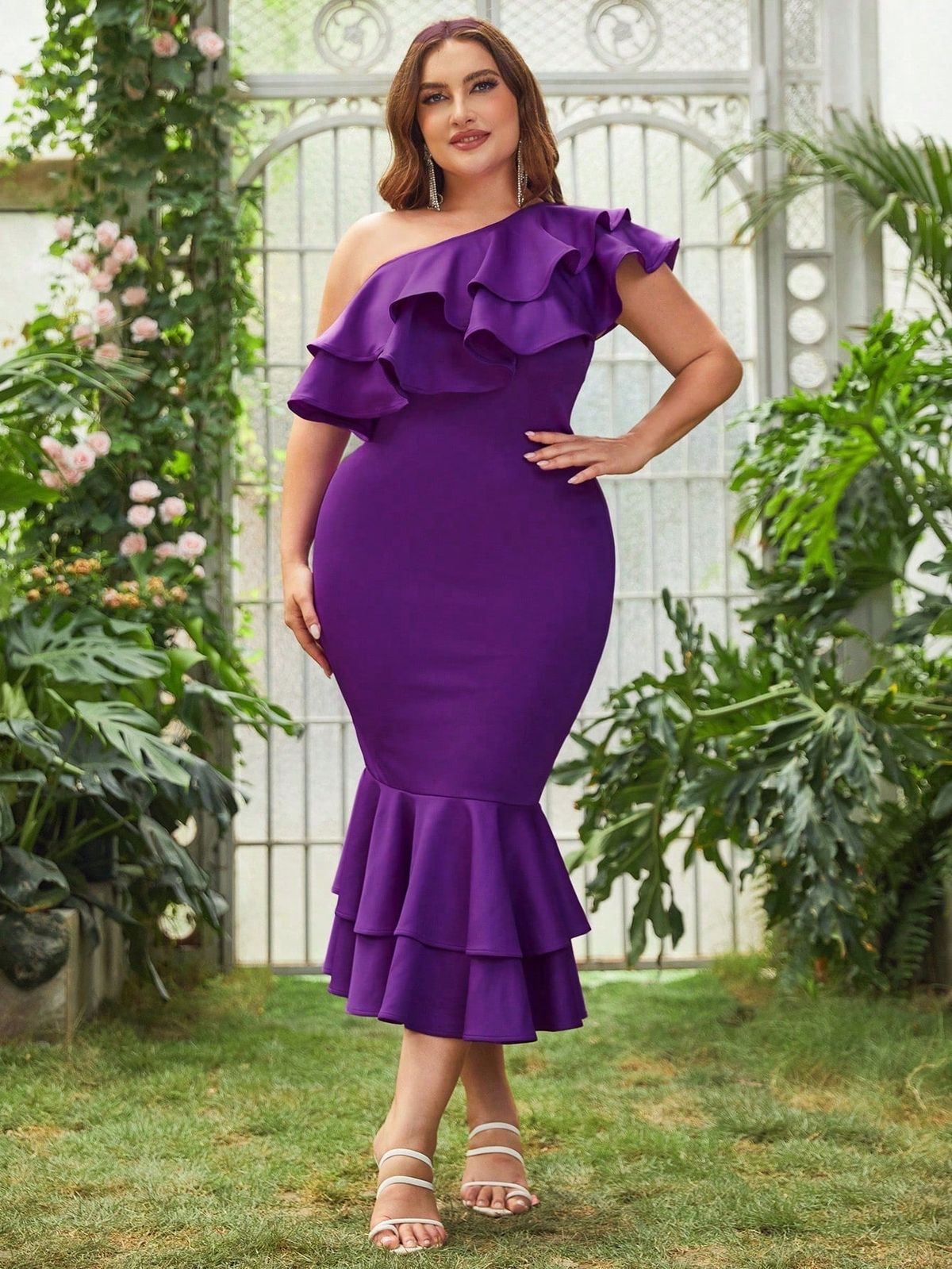 Style FSWD1262P Faeriesty Size 1X One Shoulder Purple Cocktail Dress on Queenly