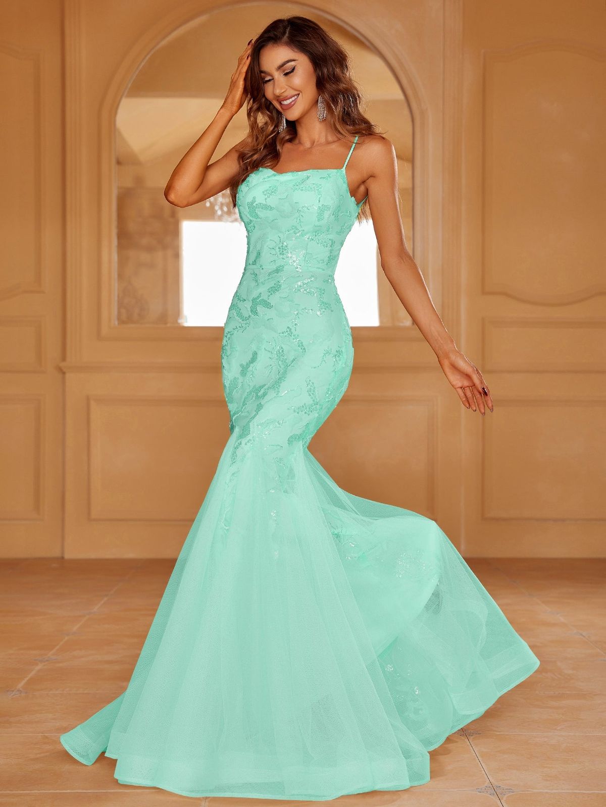 Style LAWD8042 Faeriesty Size XS Nightclub Sheer Green Mermaid Dress on Queenly