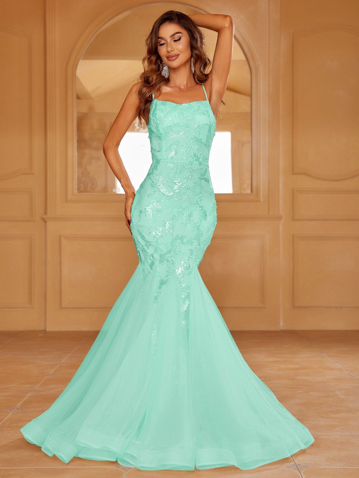 Style LAWD8042 Faeriesty Size XS Nightclub Sheer Green Mermaid Dress on Queenly