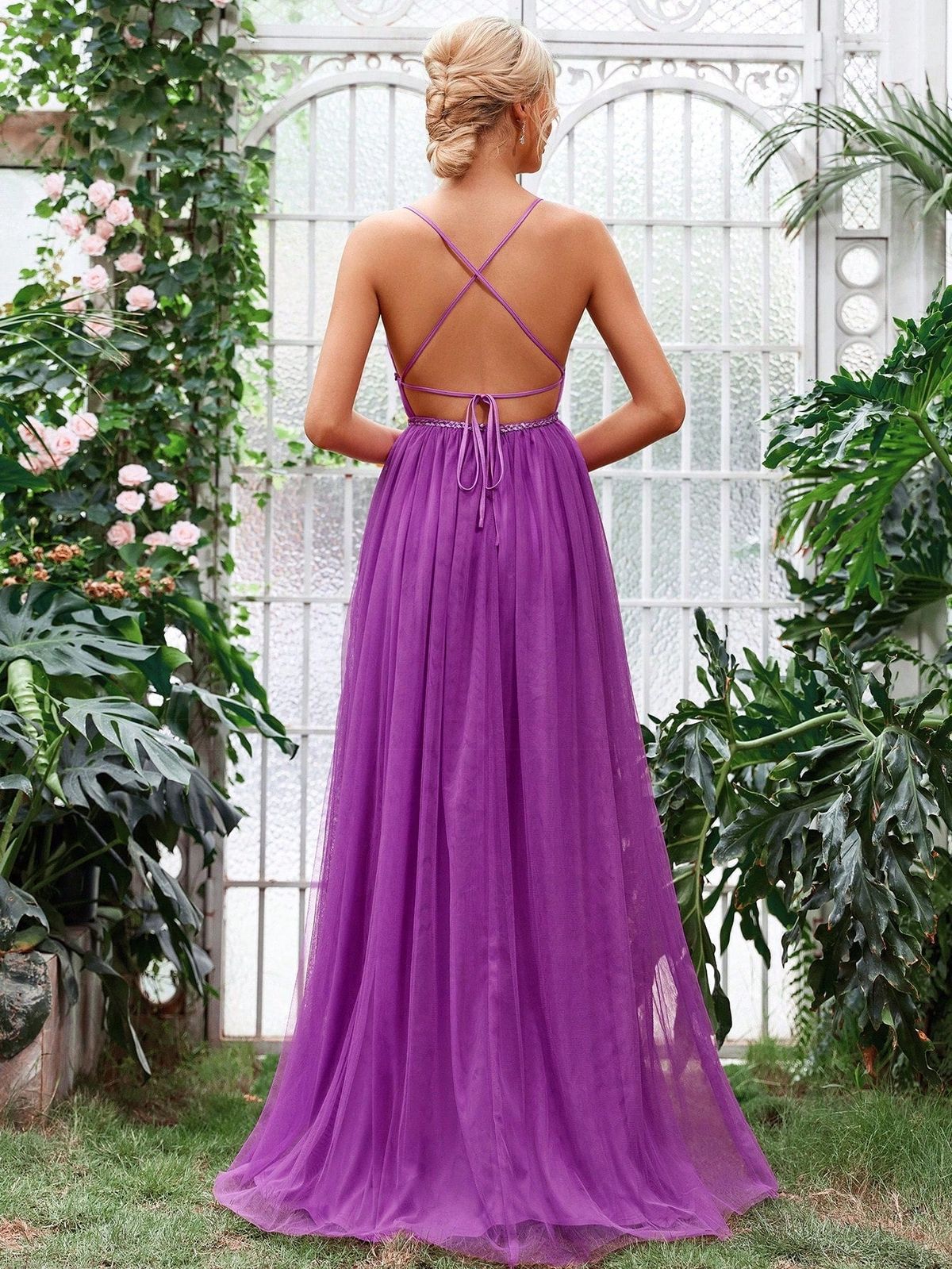 Style FSWD1562 Faeriesty Size XS Plunge Sheer Purple Floor Length Maxi on Queenly