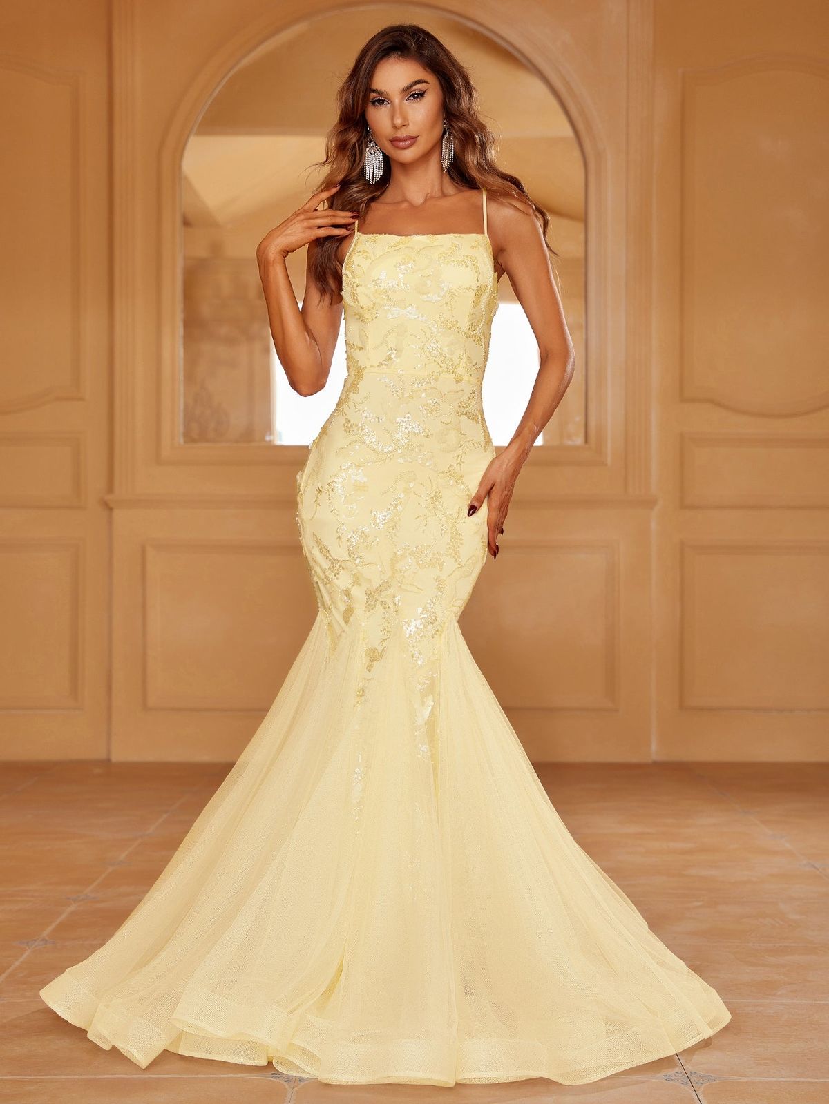Style LAWD8042 Faeriesty Size XS Sheer Yellow Mermaid Dress on Queenly