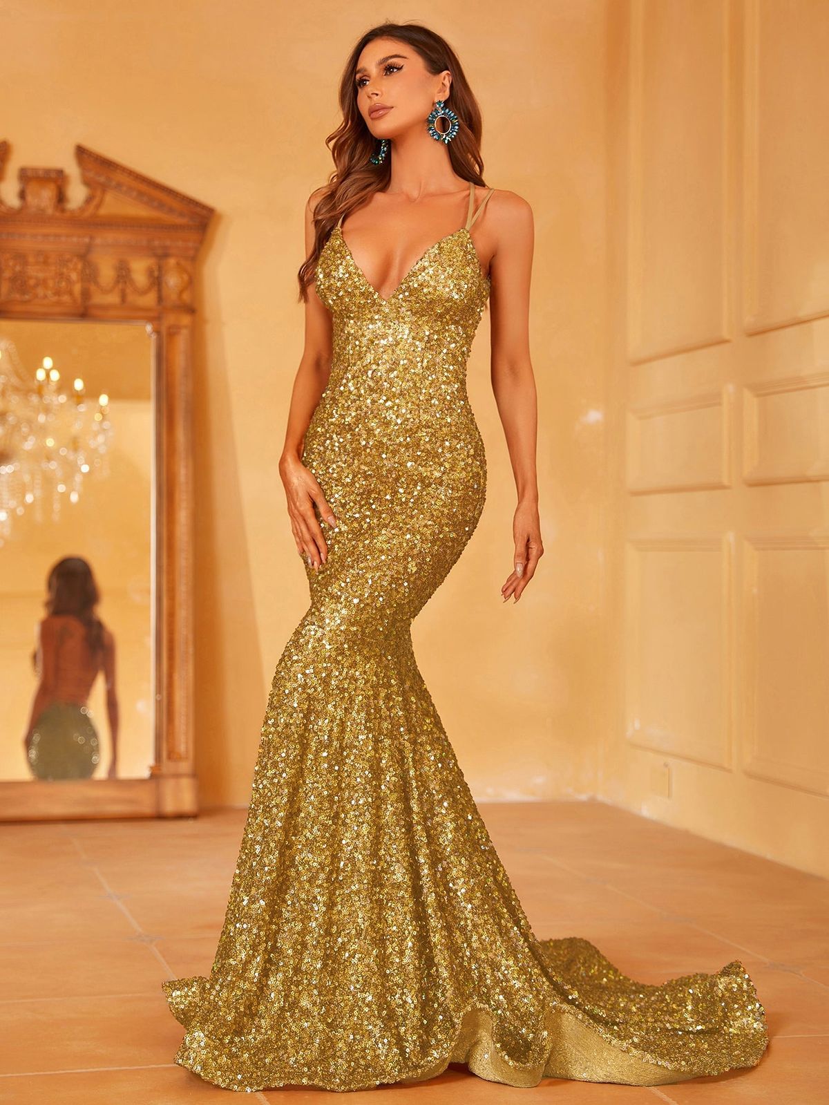 Style LAWD8017 Faeriesty Size XS Gold Mermaid Dress on Queenly