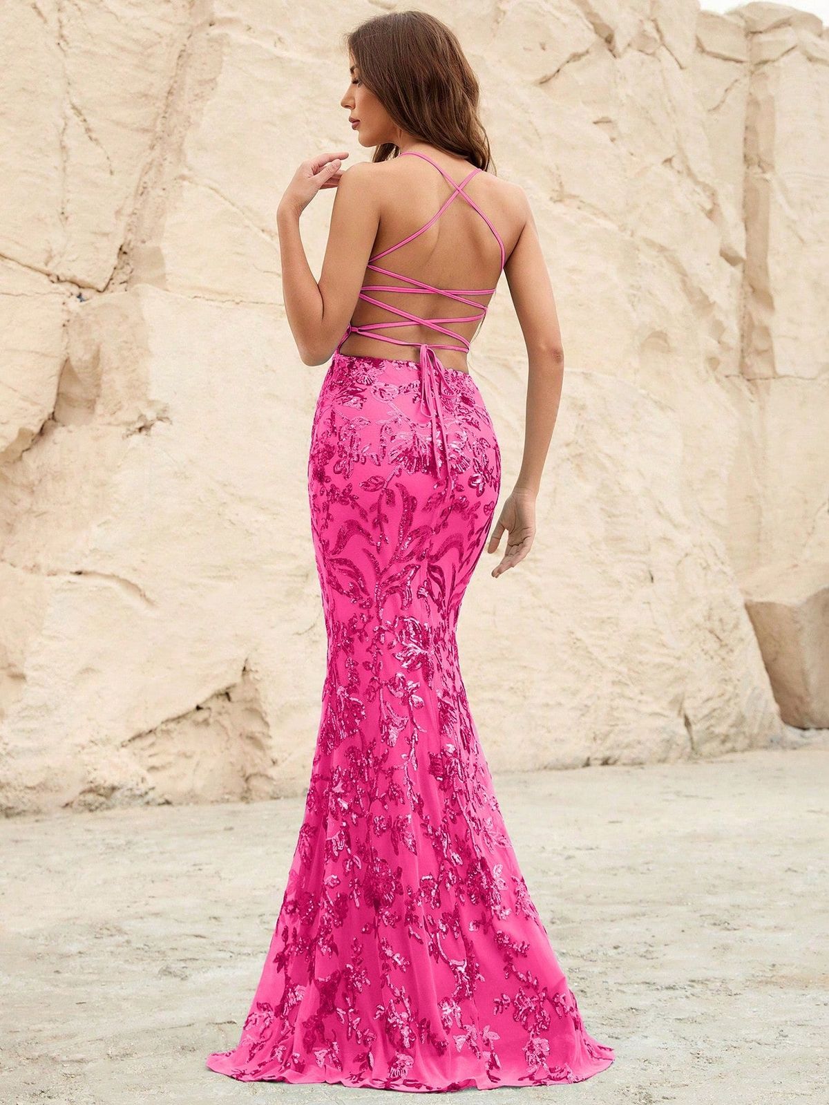 Style FSWD1208 Faeriesty Size L Hot Pink Side Slit Dress on Queenly