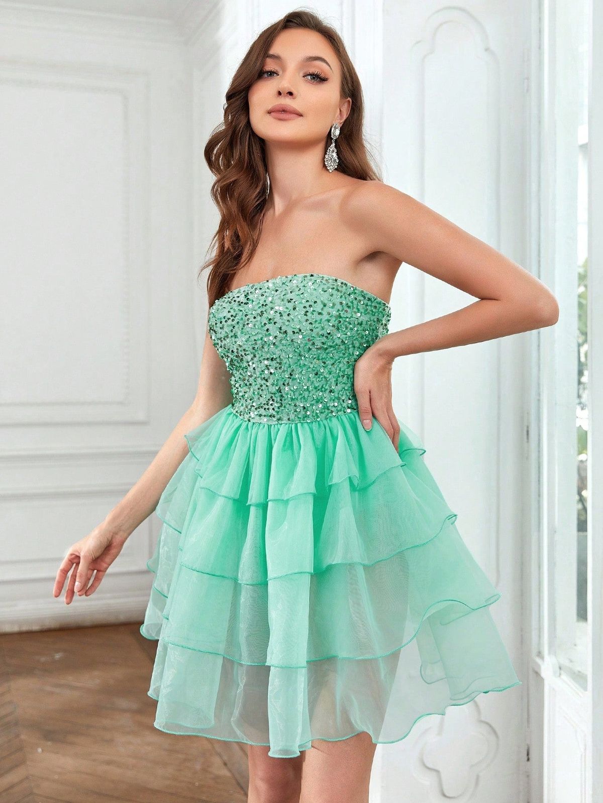 Style FSWD8092 Faeriesty Size M Sheer Light Green Cocktail Dress on Queenly