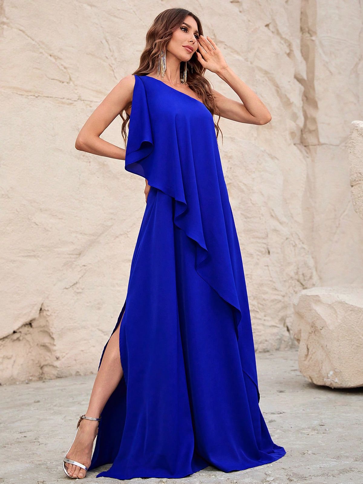 Style FSWD1144 Faeriesty Size S One Shoulder Royal Blue Floor Length Maxi on Queenly