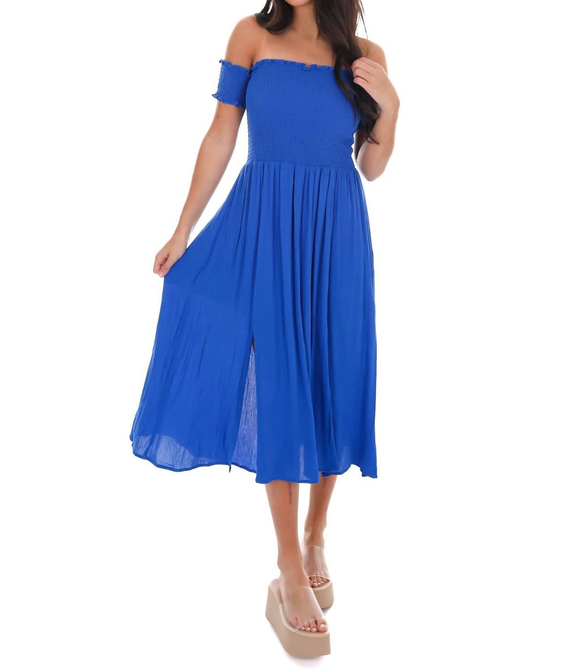 Style 1-2450734860-2696 LOVE TREE Size L Off The Shoulder Blue Cocktail Dress on Queenly