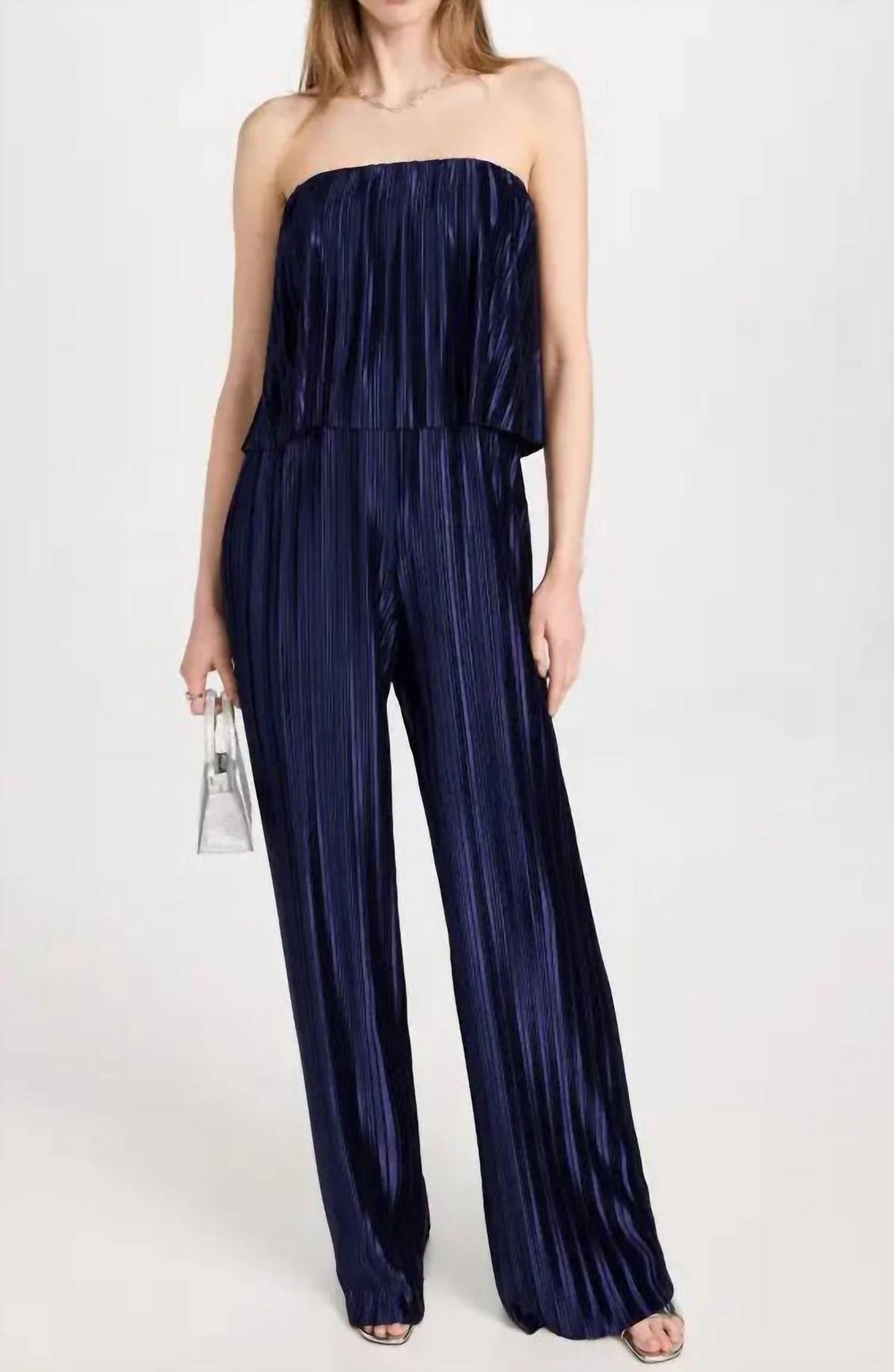 Style 1-3892110818-3855 Amanda Uprichard Size XS Strapless Navy Blue Formal Jumpsuit on Queenly