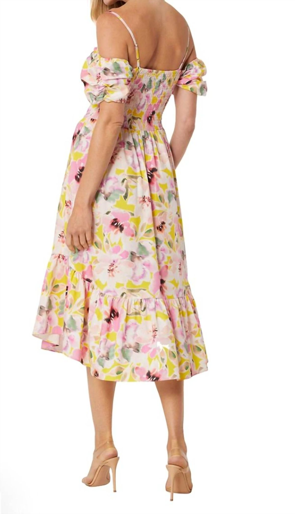 Style 1-4020697286-3855 Misa Los Angeles Size XS Off The Shoulder Floral Yellow Cocktail Dress on Queenly