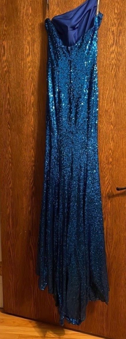 Sherri Hill Size 00 Prom One Shoulder Royal Blue Side Slit Dress on Queenly