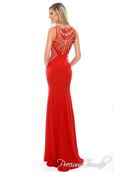Style P10623 Precious Formals Plus Size 16 Prom Sequined Red Side Slit Dress on Queenly