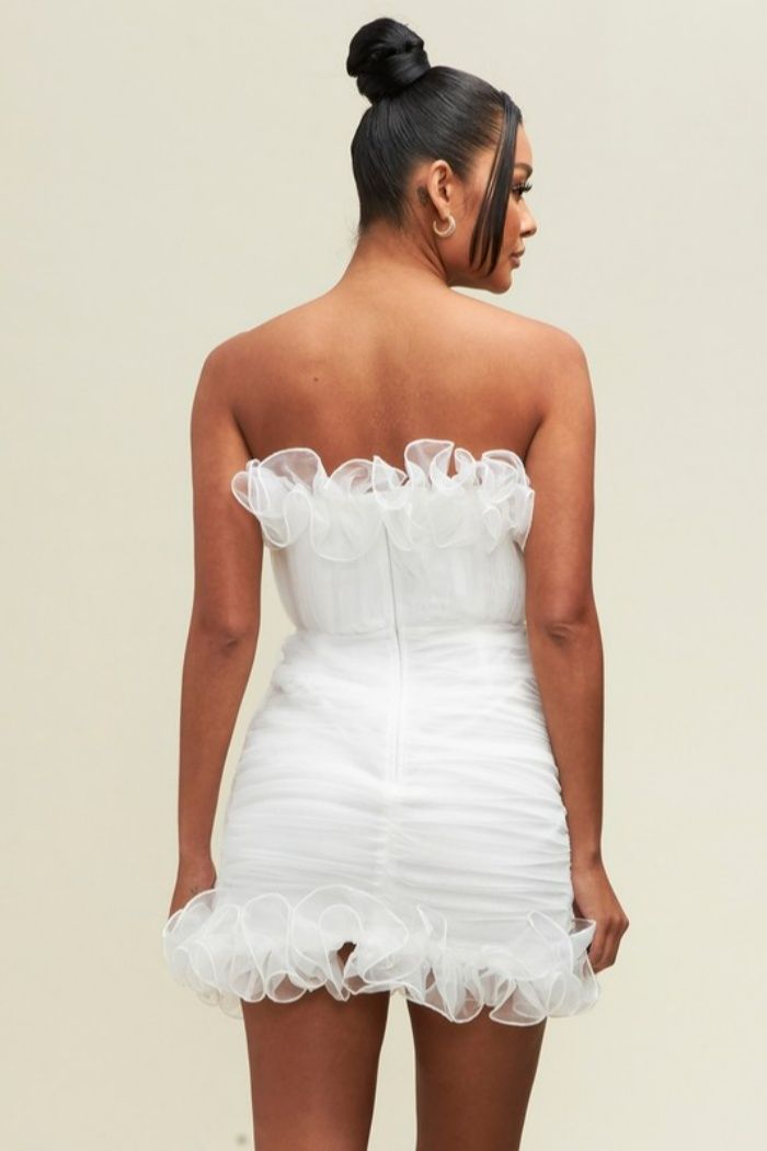 Style LD9448 Luxxel Size 2 Strapless White Cocktail Dress on Queenly