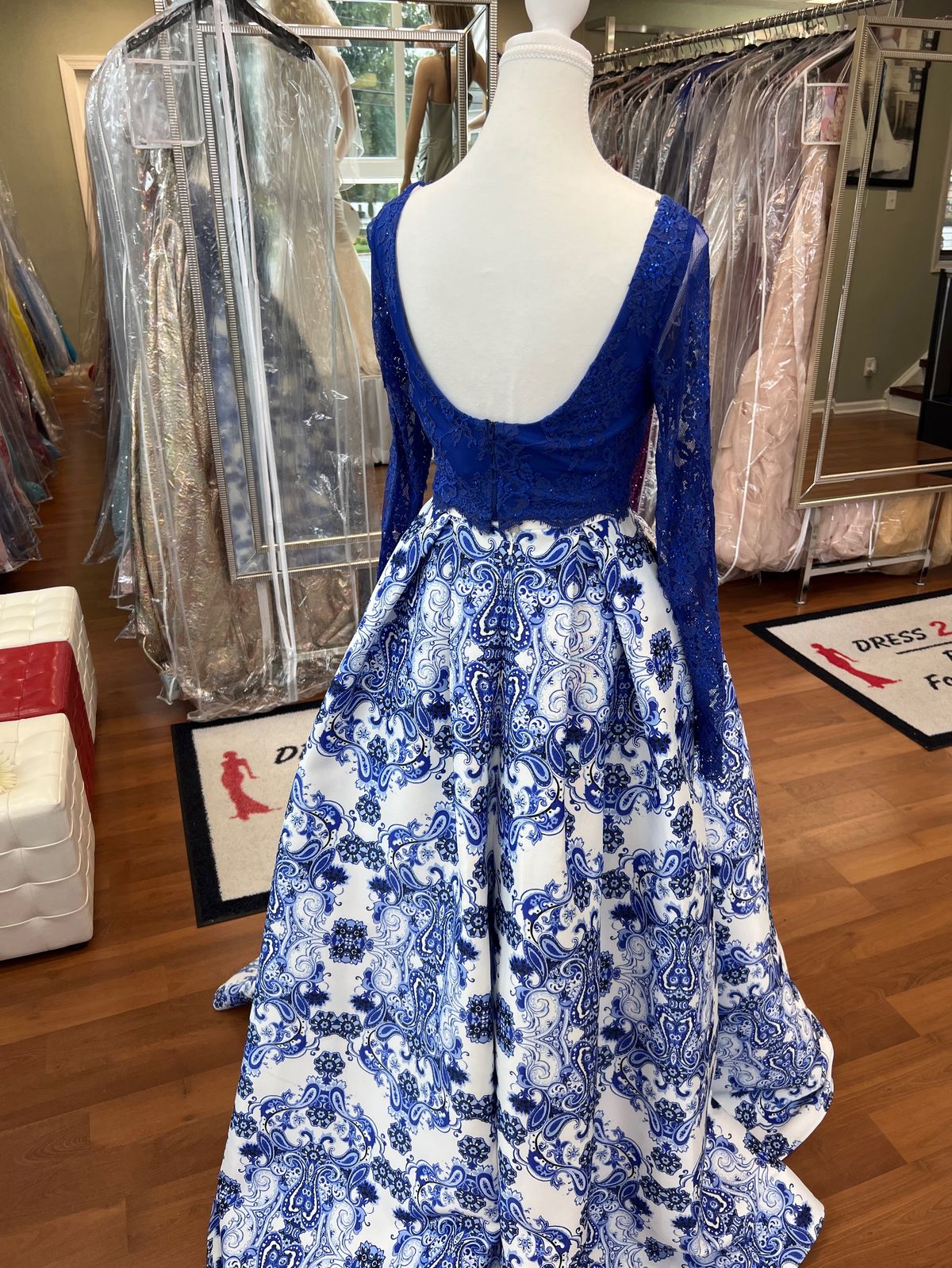 Style 1712P2750 Terani Size 0 Prom Lace Blue A-line Dress on Queenly