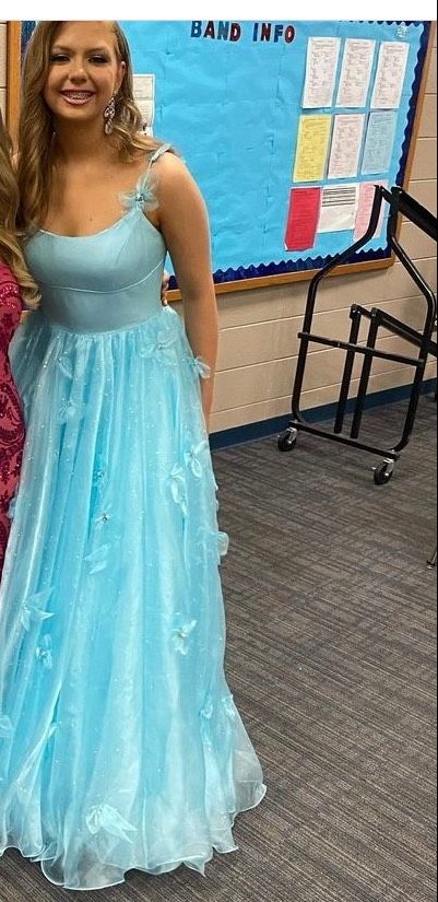 Sherri Hill Size 6 Pageant Sequined Turquoise Blue Ball Gown on Queenly