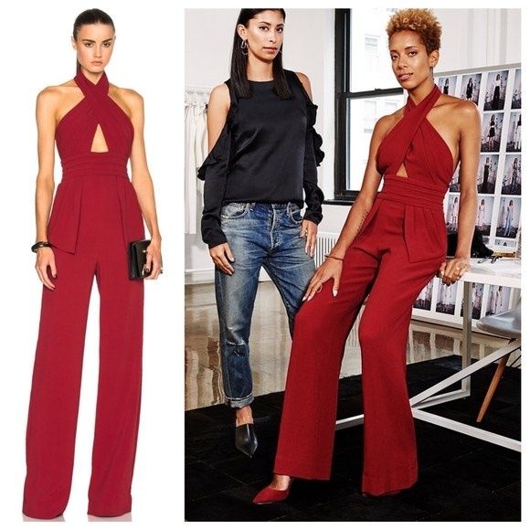 Cushnie Size 4 Homecoming High Neck Satin Burgundy Red Formal Jumpsuit on Queenly