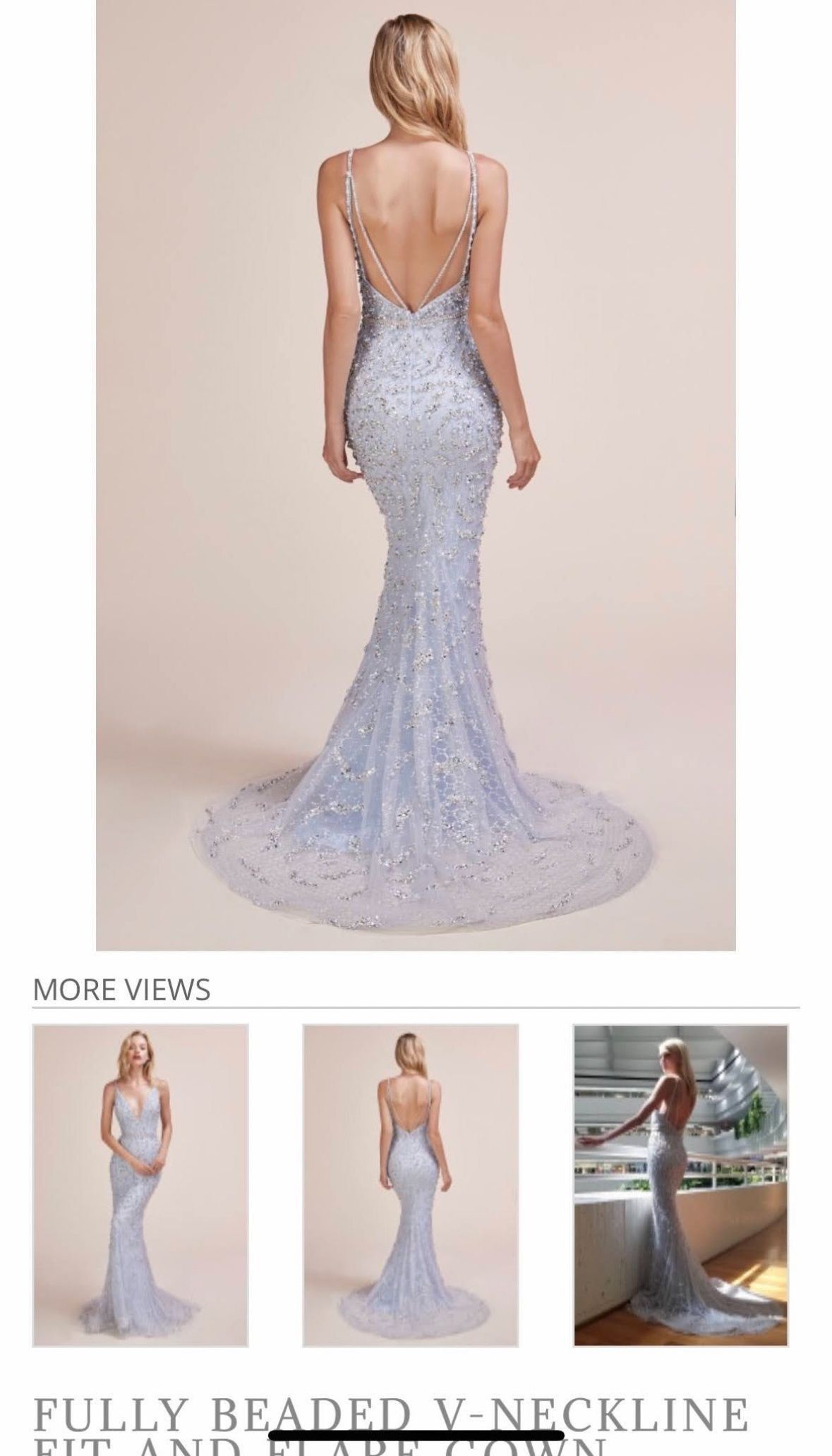 Andrea & Leo Couture Size 4 Prom Sequined Light Blue Mermaid Dress on Queenly