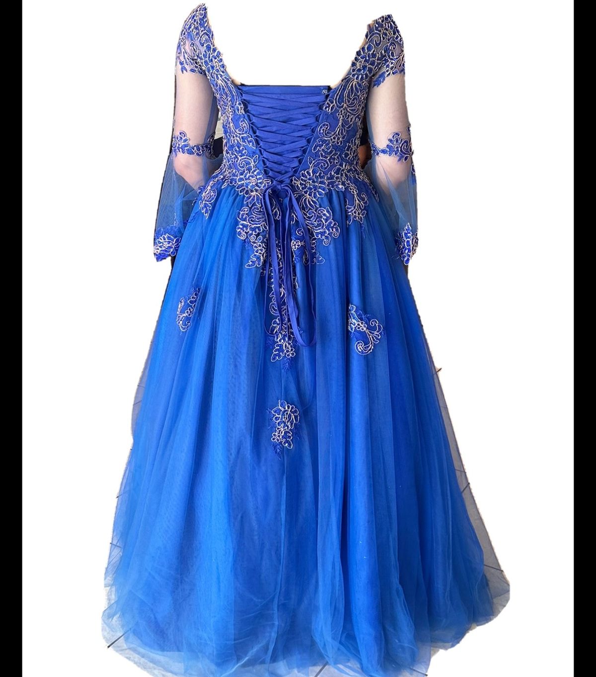 Size S Long Sleeve Lace Royal Blue Ball Gown on Queenly