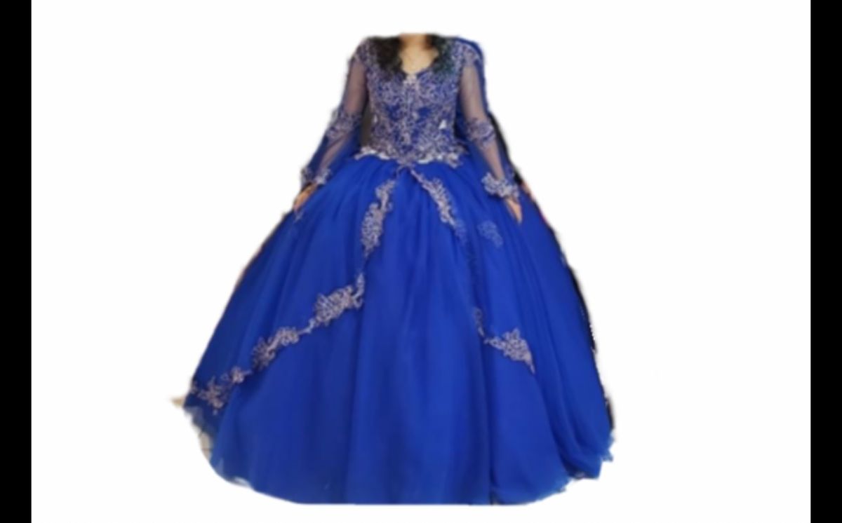 Size S Long Sleeve Lace Royal Blue Ball Gown on Queenly