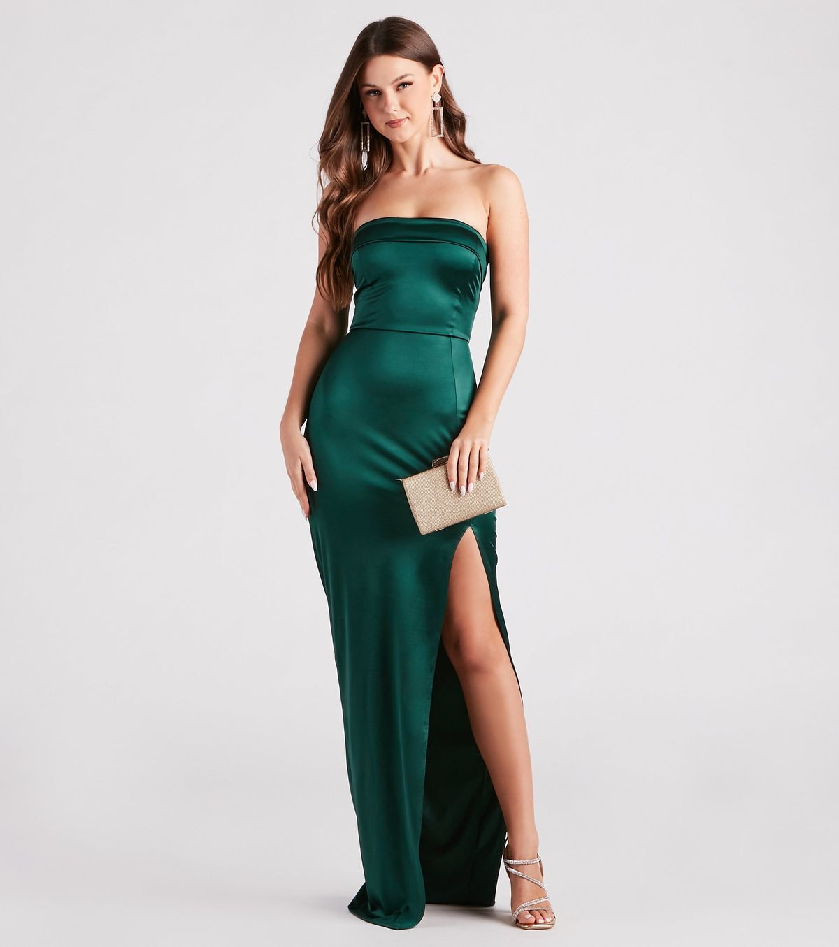 Style 05002-7305 Windsor Size XS Bridesmaid Strapless Green Side Slit Dress on Queenly