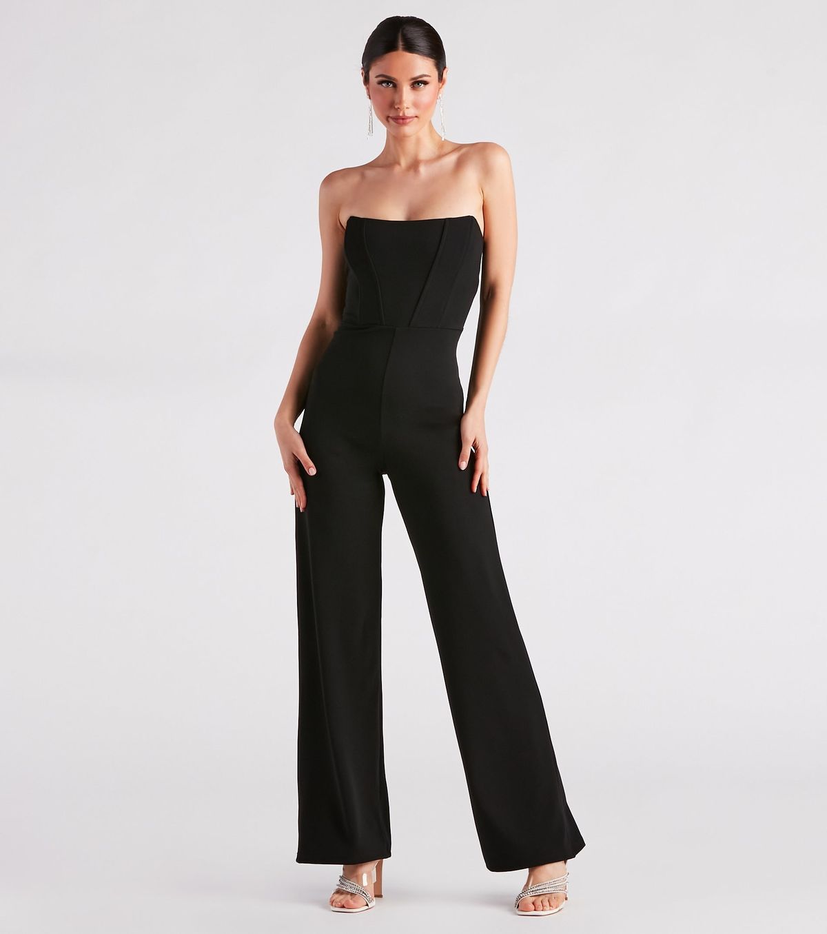 Style 06502-2301 Windsor Size L Prom Strapless Black Formal Jumpsuit on Queenly
