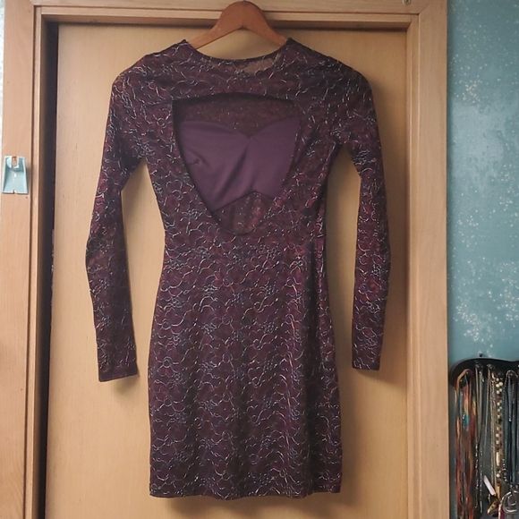 Express Size 0 Homecoming Long Sleeve Lace Purple Cocktail Dress on Queenly