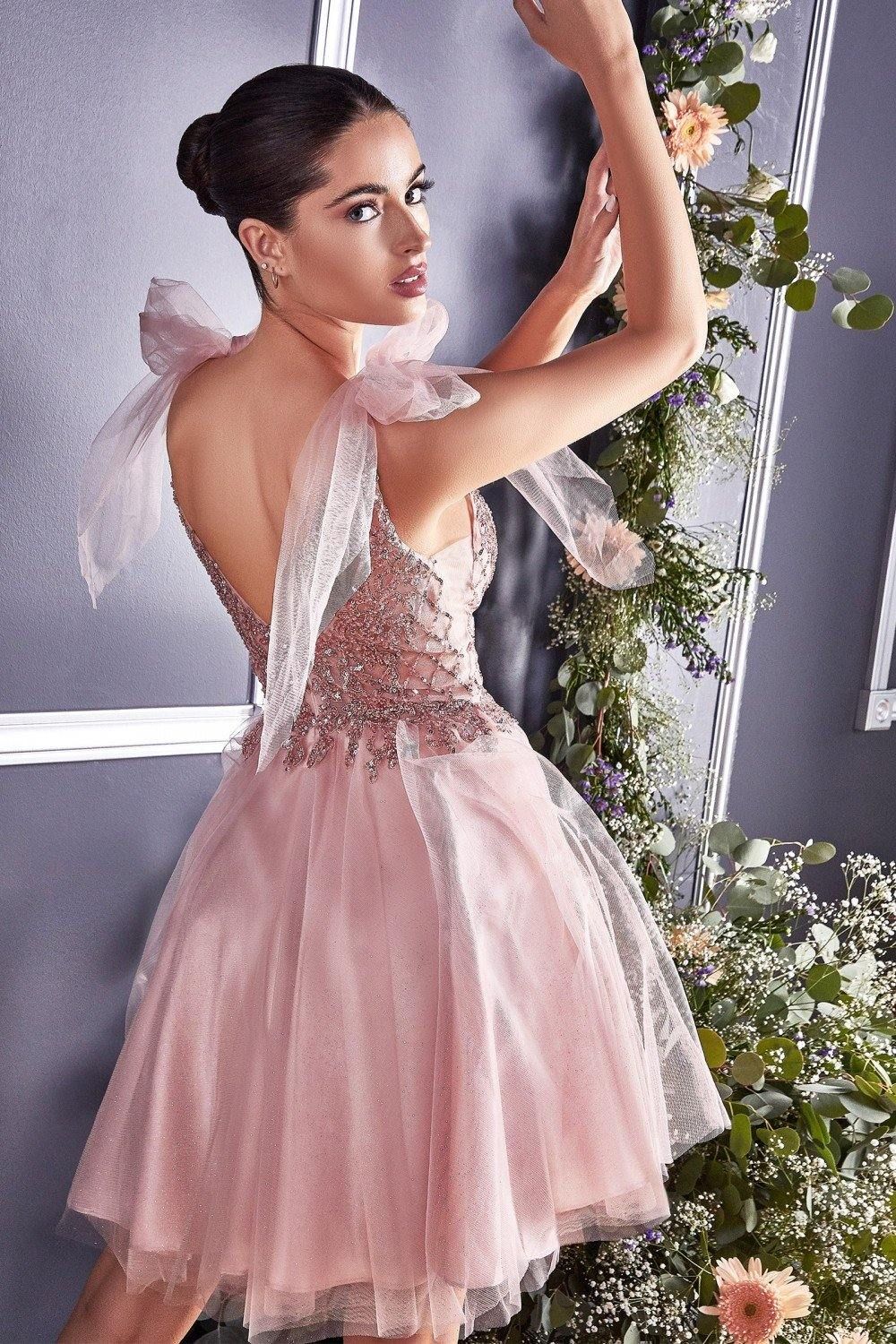 Style CD0174 Cinderella Divine Size XL Plunge Lace Rose Gold Cocktail Dress on Queenly