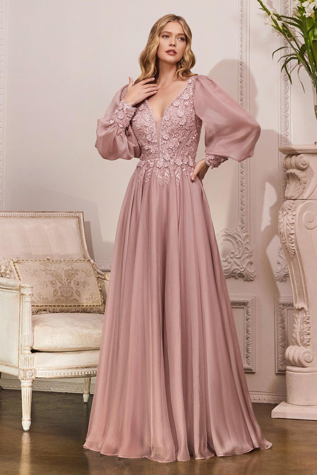Style CD0183 Cinderella Divine Plus Size 28 Prom Long Sleeve Lace Pink A-line Dress on Queenly