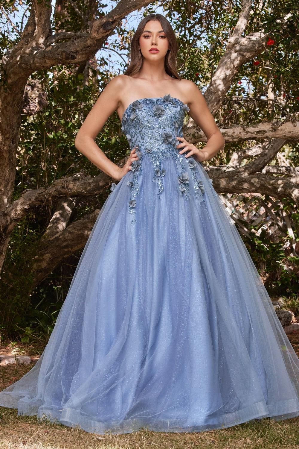 Style CD955 Cinderella Divine Size 10 Prom Off The Shoulder Blue A-line Dress on Queenly