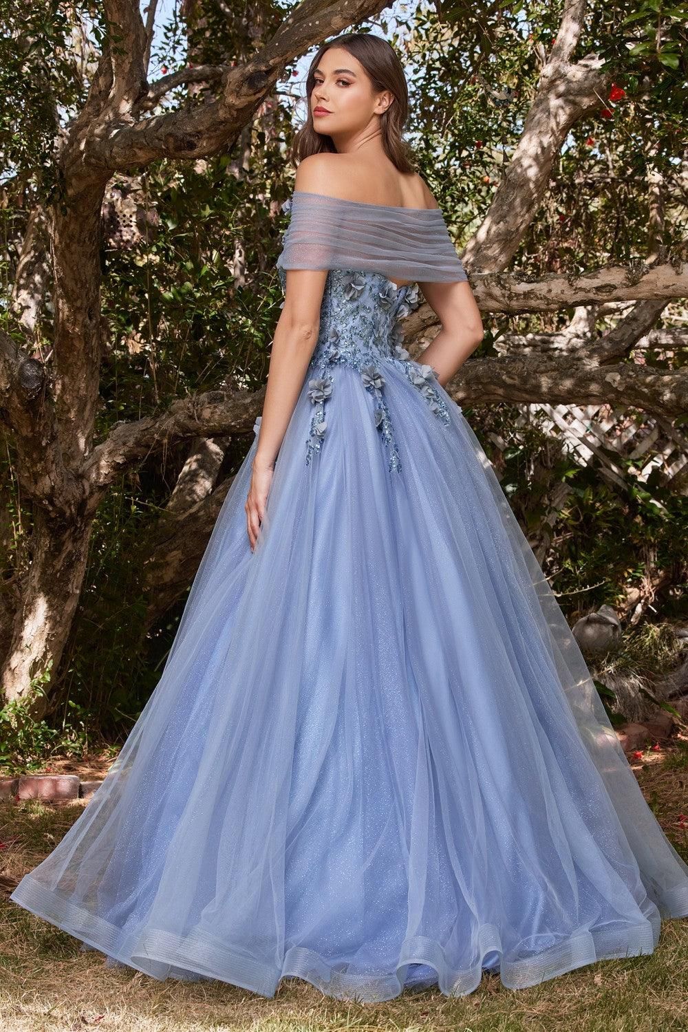 Style CD955 Cinderella Divine Size 10 Prom Off The Shoulder Blue A-line Dress on Queenly